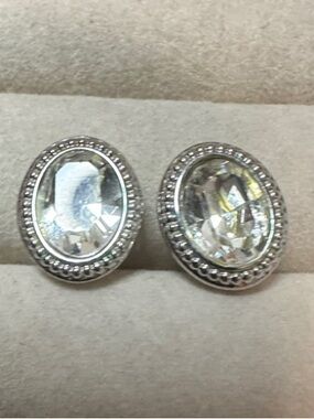 Swarovski Clear Crystal Oval Beaded Silver Stud Earrings